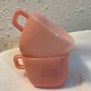 Pair of Vintage Pastel pink Milk Glass Cups - Glasbake